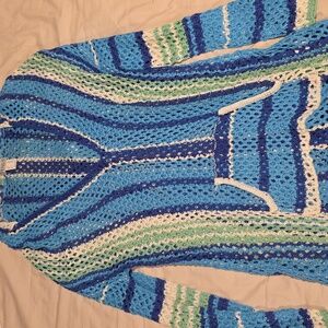 VENUS Womens Azure and White Crochet Beachwear Coverup W/Hoodie!